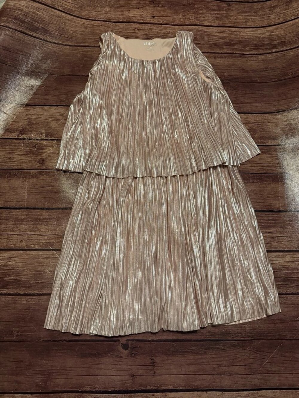 Girl’s Kidpik Two Tier Pleated Sleeveless Rose Gold Dress Large 12